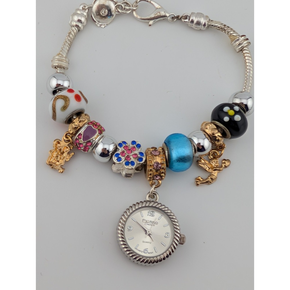 Figaro Couture Charm Bracelet Watch Women 22mm Case 7.75" Band-‎ New Battery